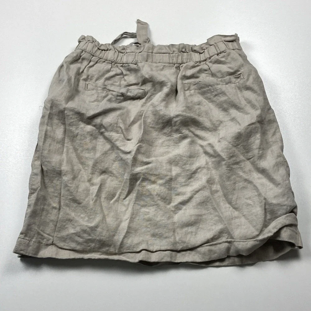 St. Tropez 100% Linen Skirt Size S Beige Drawstring Beachy Vacay Mini w/ Pockets